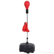 HOMCOM Punching Ball cu Înălțime Reglabilă cu Mănuși de Box, din Oțel, Piele Sintetică și PE, Ø48x136-154 cm, Negru și Roșu 