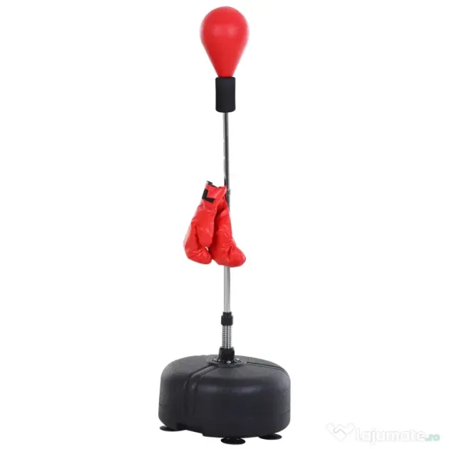 HOMCOM Punching Ball cu Înălțime Reglabilă cu Mănuși de Box, din Oțel, Piele Sintetică și PE, Ø48x136-154 cm, Negru și Roșu