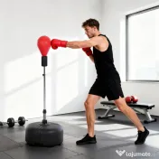 HOMCOM Punching Ball cu Înălțime Reglabilă cu Mănuși de Box, din Oțel, Piele Sintetică și PE, Ø48x136-154 cm, Negru și Roșu 