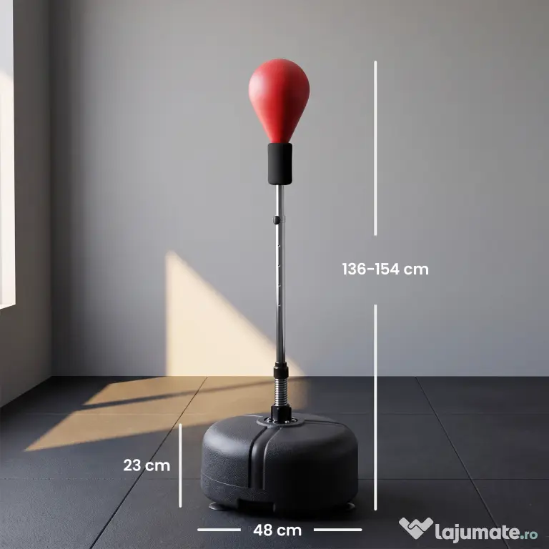 HOMCOM Punching Ball cu Înălțime Reglabilă cu Mănuși de Box, din Oțel, Piele Sintetică și PE, Ø48x136-154 cm, Negru și Roșu