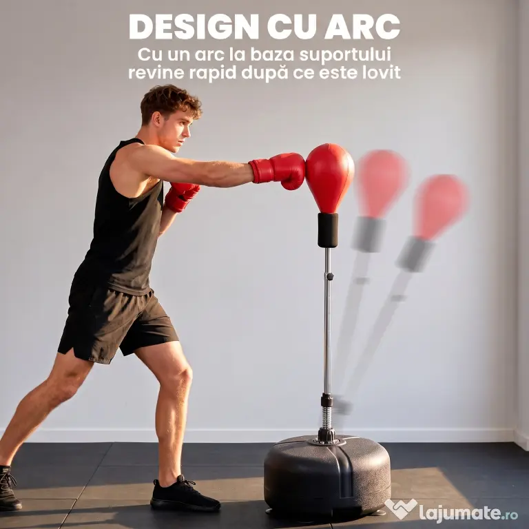 HOMCOM Punching Ball cu Înălțime Reglabilă cu Mănuși de Box, din Oțel, Piele Sintetică și PE, Ø48x136-154 cm, Negru și Roșu