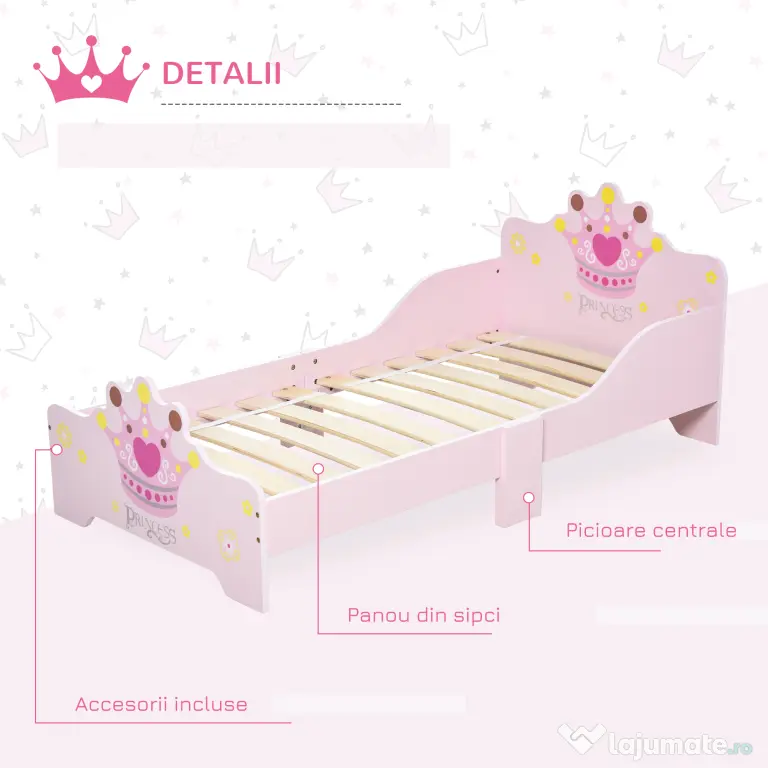 HOMCOM Pat Copii Siguranță Margini Înalte, 6 Picioare Lemn, pentru 3-6 Ani, 143x73x60cm, Roz | Aosom Romania