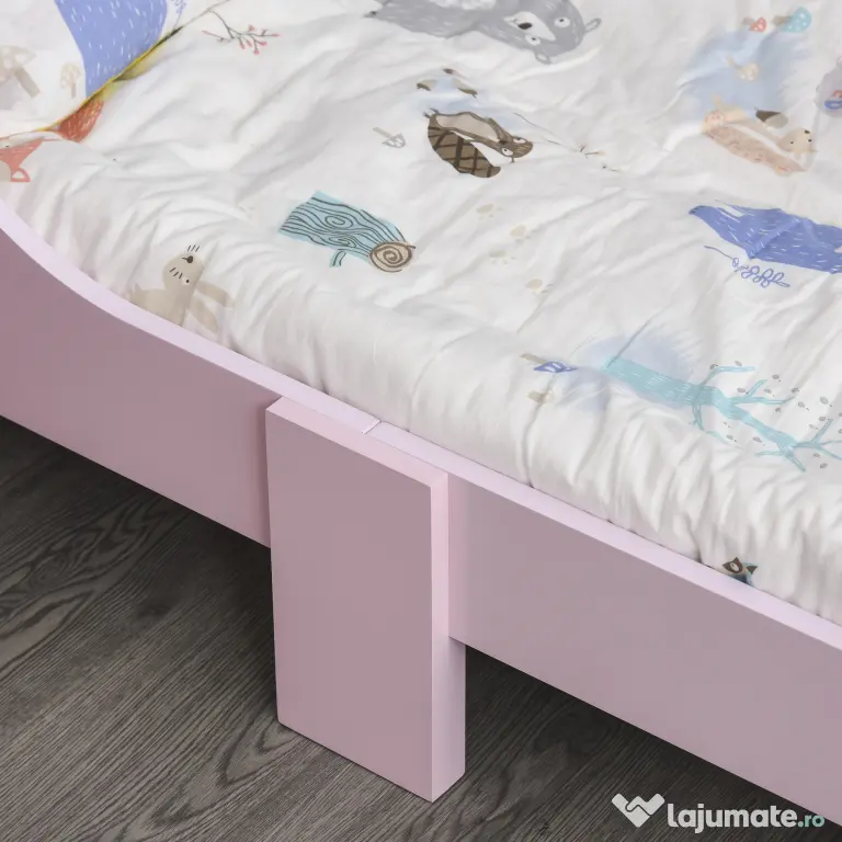 HOMCOM Pat Copii Siguranță Margini Înalte, 6 Picioare Lemn, pentru 3-6 Ani, 143x73x60cm, Roz | Aosom Romania