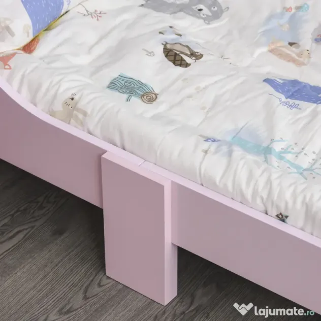 HOMCOM Pat Copii Siguranță Margini Înalte, 6 Picioare Lemn, pentru 3-6 Ani, 143x73x60cm, Roz | Aosom Romania