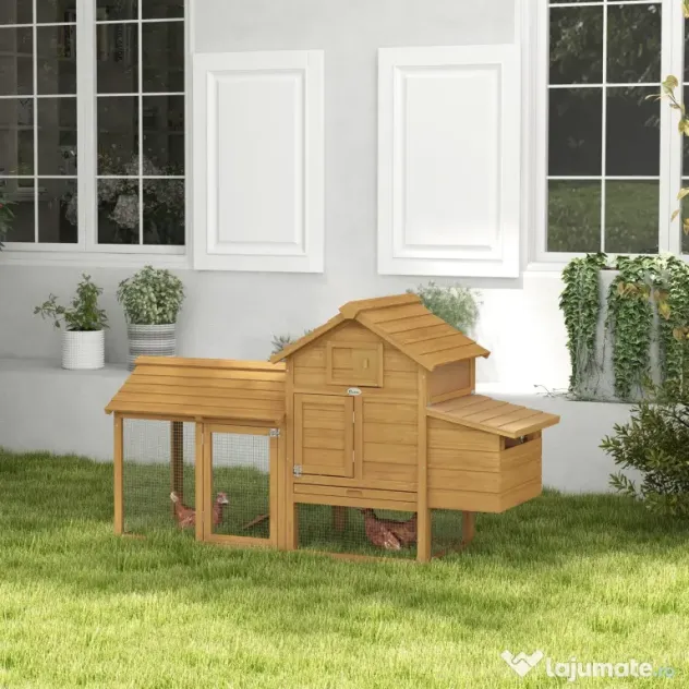 PawHut Coteț Prefabricat din Lemn pentru 2 Găini cu Gard pentru Grădină 150.5 x 54 x 87cm | Aosom Romania
