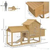 PawHut Coteț Prefabricat din Lemn pentru 2 Găini cu Gard pentru Grădină 150.5 x 54 x 87cm | Aosom Romania