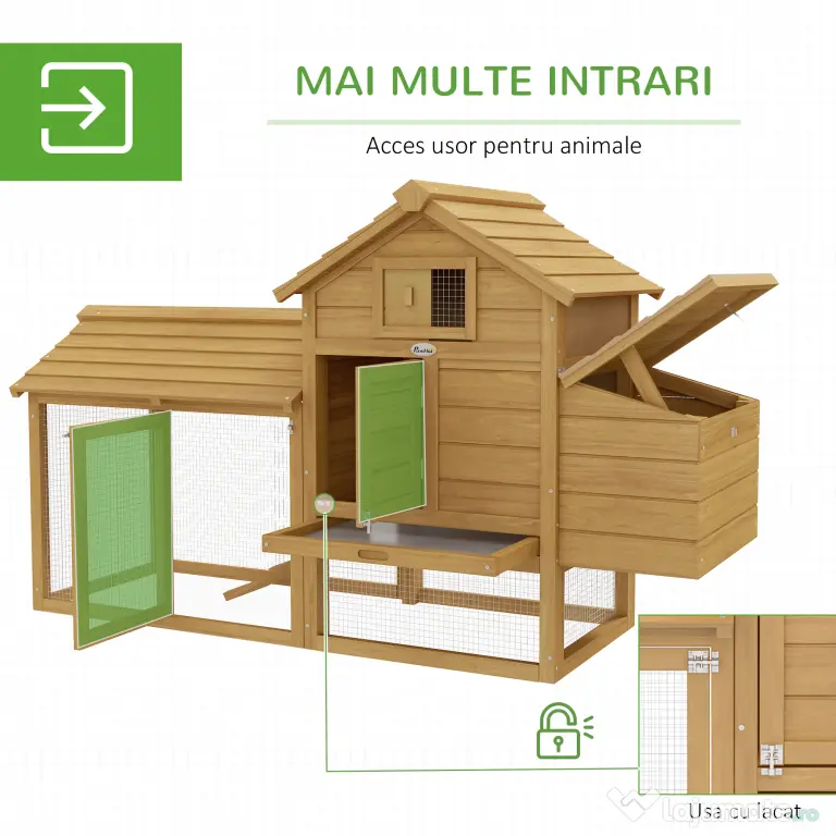 PawHut Coteț Prefabricat din Lemn pentru 2 Găini cu Gard pentru Grădină 150.5 x 54 x 87cm | Aosom Romania