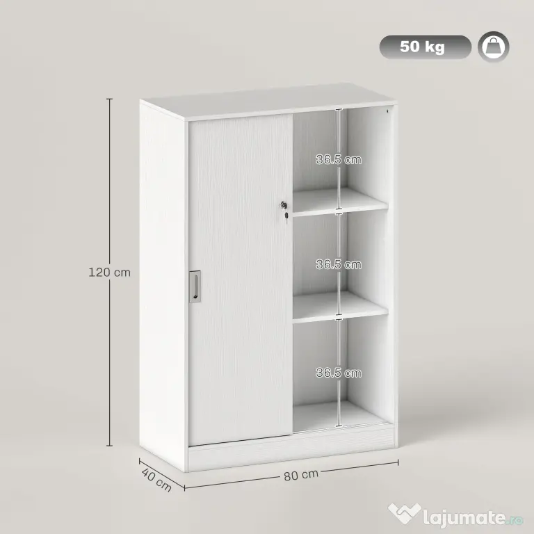 Vinsetto Dulap Birou cu 3 Rafturi și 2 Chei de Siguranță, 80x40x120 cm, Alb | Aosom Romania