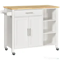HOMCOM Carucioare de bucatarie cu 4 roți, 3 rafturi, pentru sufragerie, din MDF, Lemn și Cauciuc, 107.5x48x89 cm, Alb | Aosom Romania