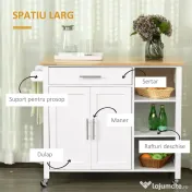 HOMCOM Carucioare de bucatarie cu 4 roți, 3 rafturi, pentru sufragerie, din MDF, Lemn și Cauciuc, 107.5x48x89 cm, Alb | Aosom Romania 