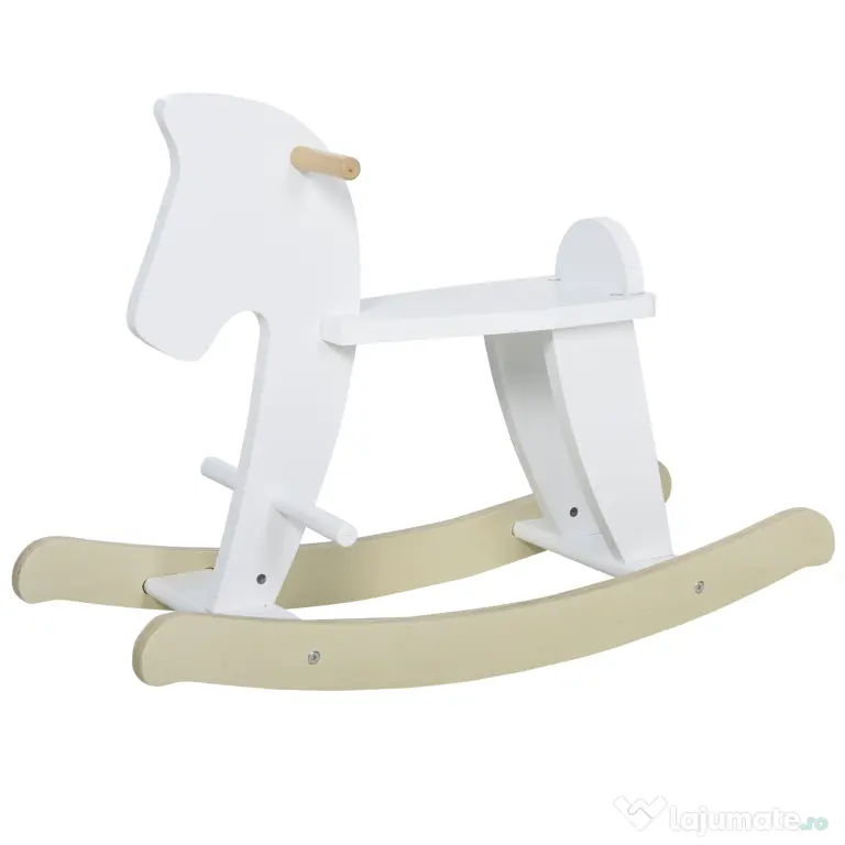 Cal tip Balansoar pentru Copii 1-3 Ani, Design Clasic din Lemn cu Manere si Suport pentru Picioare, 68x26.5x48cm, Alb HOMCOM | Aosom Romania