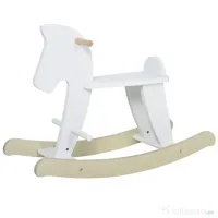Cal tip Balansoar pentru Copii 1-3 Ani, Design Clasic din Lemn cu Manere si Suport pentru Picioare, 68x26.5x48cm, Alb HOMCOM | Aosom Romania