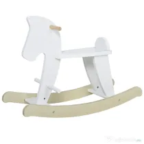 Cal tip Balansoar pentru Copii 1-3 Ani, Design Clasic din Lemn cu Manere si Suport pentru Picioare, 68x26.5x48cm, Alb HOMCOM | Aosom Romania