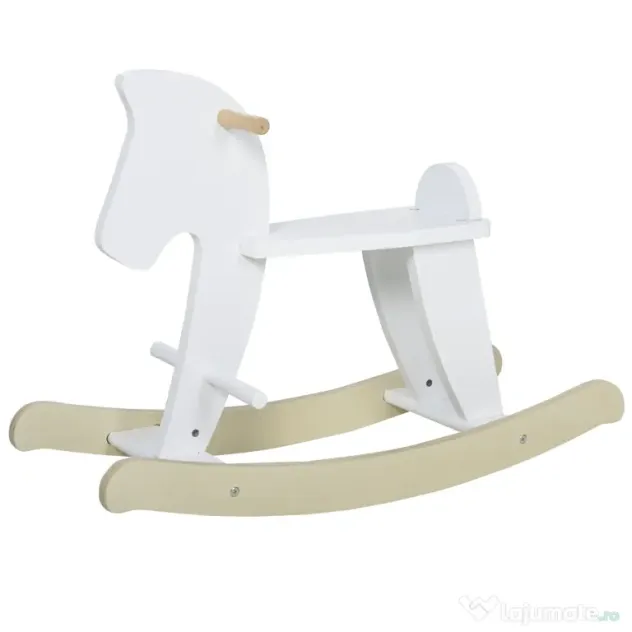 Cal tip Balansoar pentru Copii 1-3 Ani, Design Clasic din Lemn cu Manere si Suport pentru Picioare, 68x26.5x48cm, Alb HOMCOM | Aosom Romania