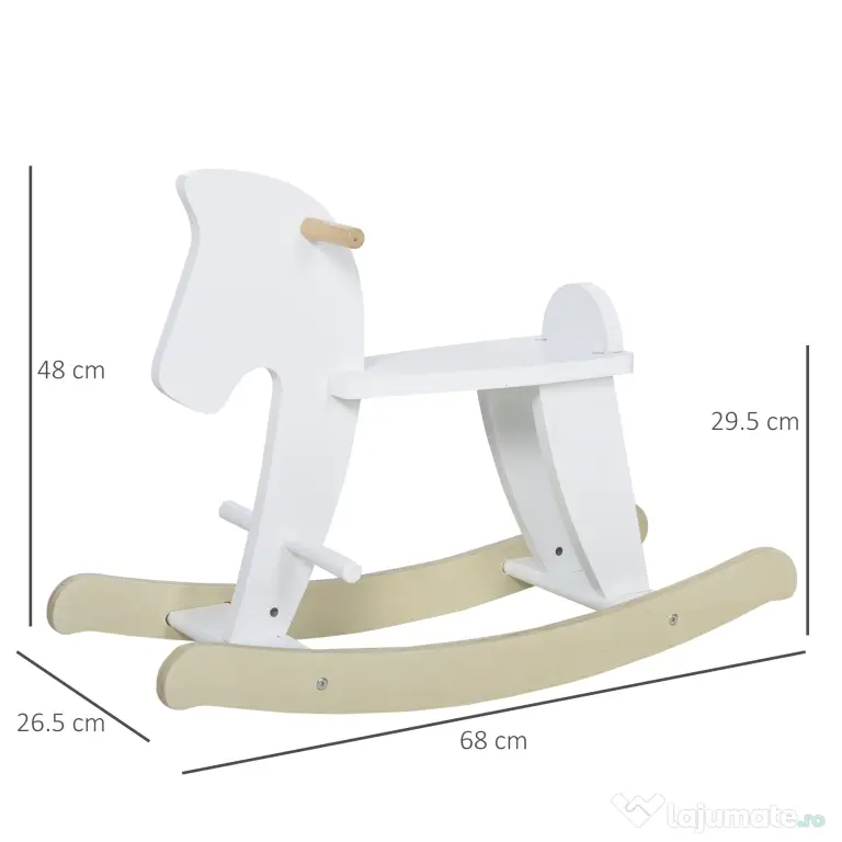 Cal tip Balansoar pentru Copii 1-3 Ani, Design Clasic din Lemn cu Manere si Suport pentru Picioare, 68x26.5x48cm, Alb HOMCOM | Aosom Romania