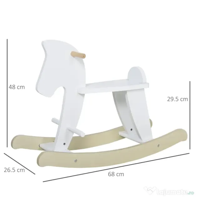 Cal tip Balansoar pentru Copii 1-3 Ani, Design Clasic din Lemn cu Manere si Suport pentru Picioare, 68x26.5x48cm, Alb HOMCOM | Aosom Romania