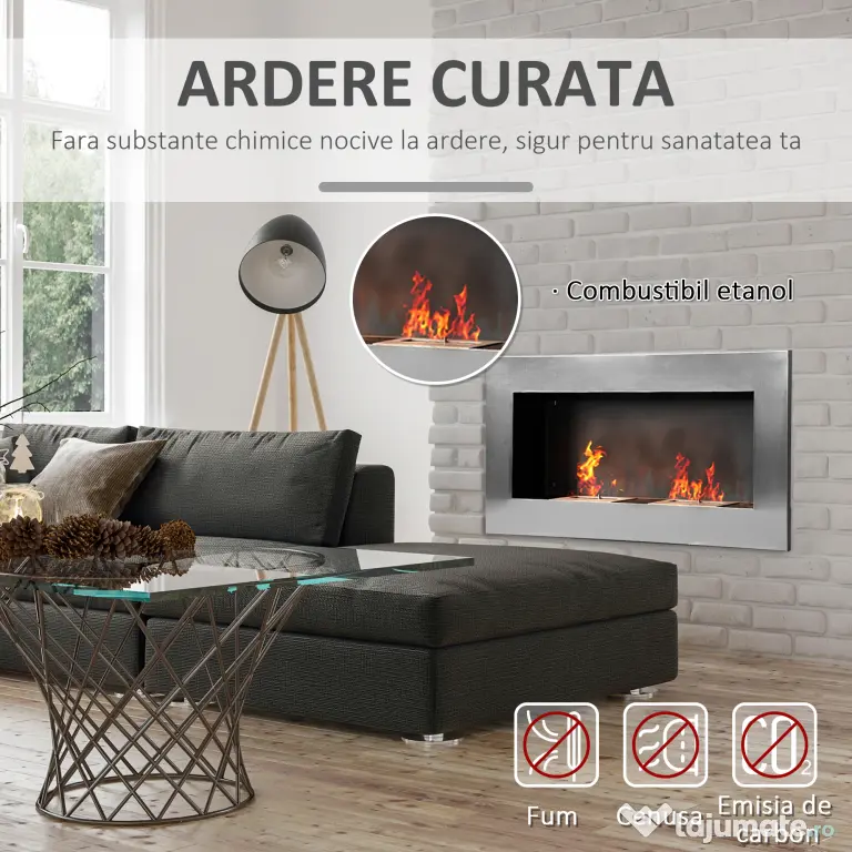 HOMCOM Semineu pe Bioetanol incalzitor Realizat din Inox cu 2 Arzătoare, aparat de incalzire ecologic 110x54x14cm Aosom |Romania