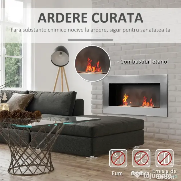HOMCOM Semineu pe Bioetanol incalzitor Realizat din Inox cu 2 Arzătoare, aparat de incalzire ecologic 110x54x14cm Aosom |Romania
