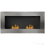 HOMCOM Șemineu pe Bioetanol Inox 110×54×14 cm cu 2 Arzătoare, Capacitate 1.5L, Șemineu Ecologic Suspendat pentru Interior
