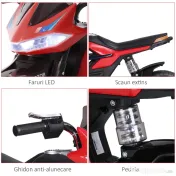 Motoreta Jucarie HOMCOM Suspensie Dubla Muzica si Lumini pentru Copii de la 3 la 6 ani Rosu | Aosom Romania