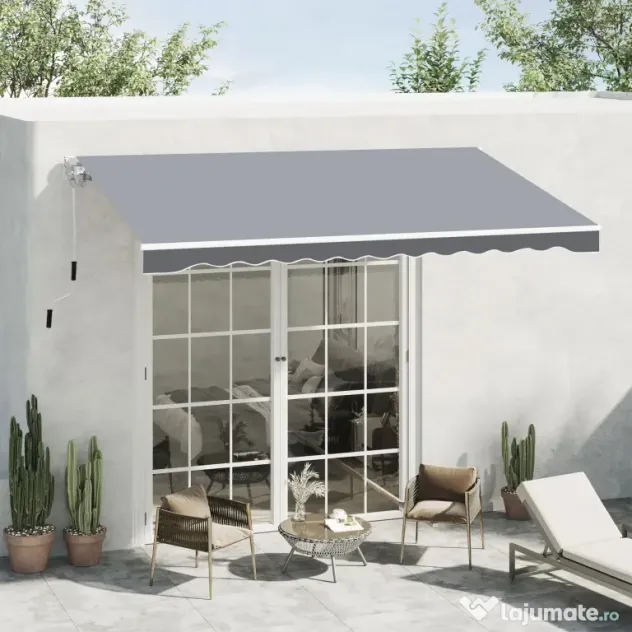 Outsunny Copertină de Soare Retractabilă Manual din Aluminiu și Țesătură Poliester, 2,5x2 m, Gri | Aosom Romania