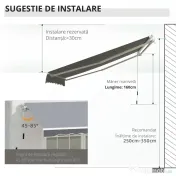 Outsunny Copertină de Soare Retractabilă Manual din Aluminiu și Țesătură Poliester, 2,5x2 m, Gri | Aosom Romania