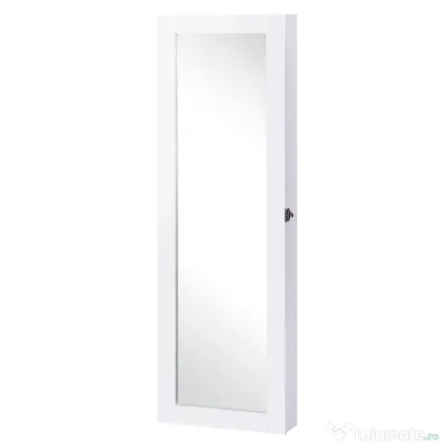 HOMCOM Dulap pentru Bijuterii cu Oglindă, Montare pe Perete, Negru, 37x9.5x121 cm | Aosom Romania