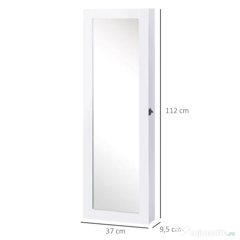 HOMCOM Dulap pentru Bijuterii cu Oglindă, Montare pe Perete, Negru, 37x9.5x121 cm | Aosom Romania