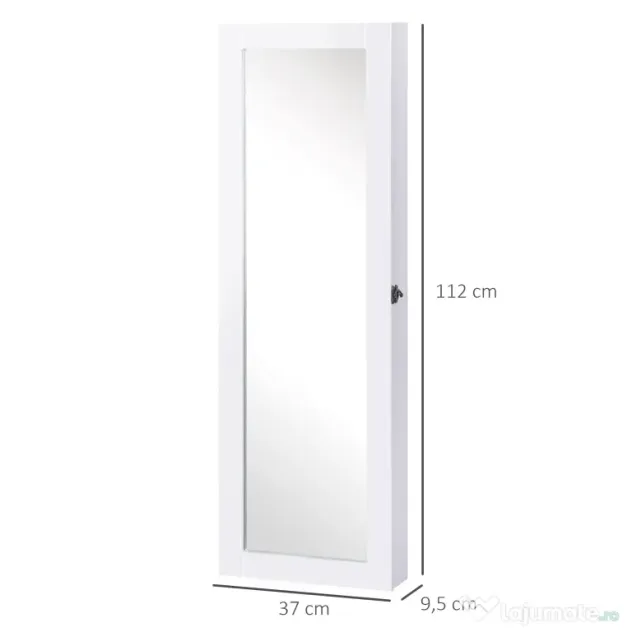 HOMCOM Dulap pentru Bijuterii cu Oglindă, Montare pe Perete, Negru, 37x9.5x121 cm | Aosom Romania