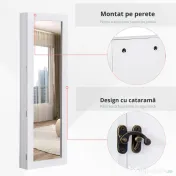 HOMCOM Dulap pentru Bijuterii cu Oglindă, Montare pe Perete, Negru, 37x9.5x121 cm | Aosom Romania 