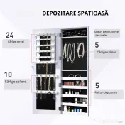 HOMCOM Dulap pentru Bijuterii cu Oglindă, Montare pe Perete, Negru, 37x9.5x121 cm | Aosom Romania 