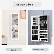 HOMCOM Dulap pentru Bijuterii cu Oglindă, Montare pe Perete, Negru, 37x9.5x121 cm | Aosom Romania 