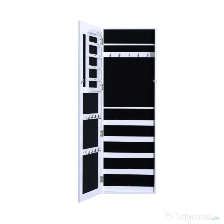 HOMCOM Dulap pentru Bijuterii cu Oglindă, Montare pe Perete, Negru, 37x9.5x121 cm | Aosom Romania