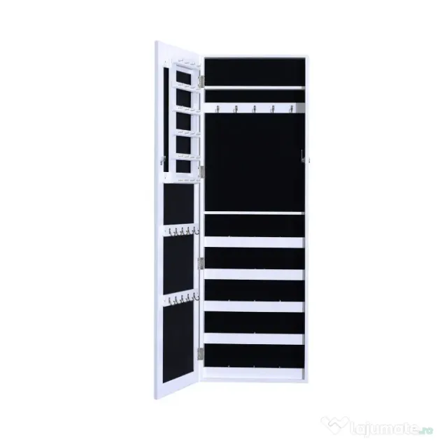 HOMCOM Dulap pentru Bijuterii cu Oglindă, Montare pe Perete, Negru, 37x9.5x121 cm | Aosom Romania