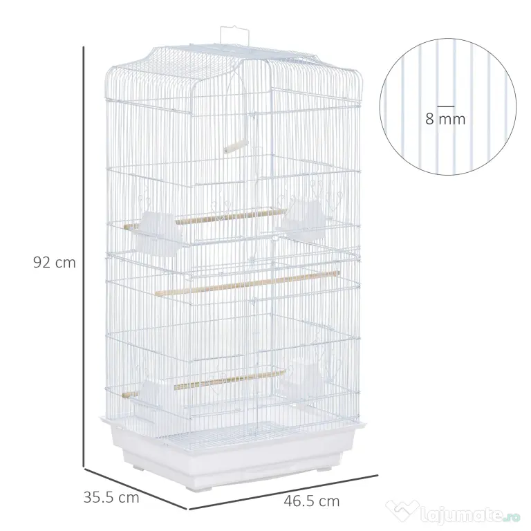 PawHut Cusca Albă pentru Păsări, Spațioasă, cu Accesorii Incluse, 46.5x35.5x92cm | Aosom Romania