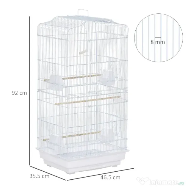 PawHut Cusca Albă pentru Păsări, Spațioasă, cu Accesorii Incluse, 46.5x35.5x92cm | Aosom Romania