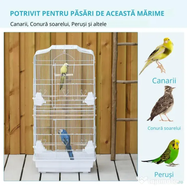 PawHut Cusca Albă pentru Păsări, Spațioasă, cu Accesorii Incluse, 46.5x35.5x92cm | Aosom Romania