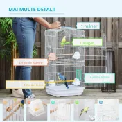 PawHut Cusca Albă pentru Păsări, Spațioasă, cu Accesorii Incluse, 46.5x35.5x92cm | Aosom Romania