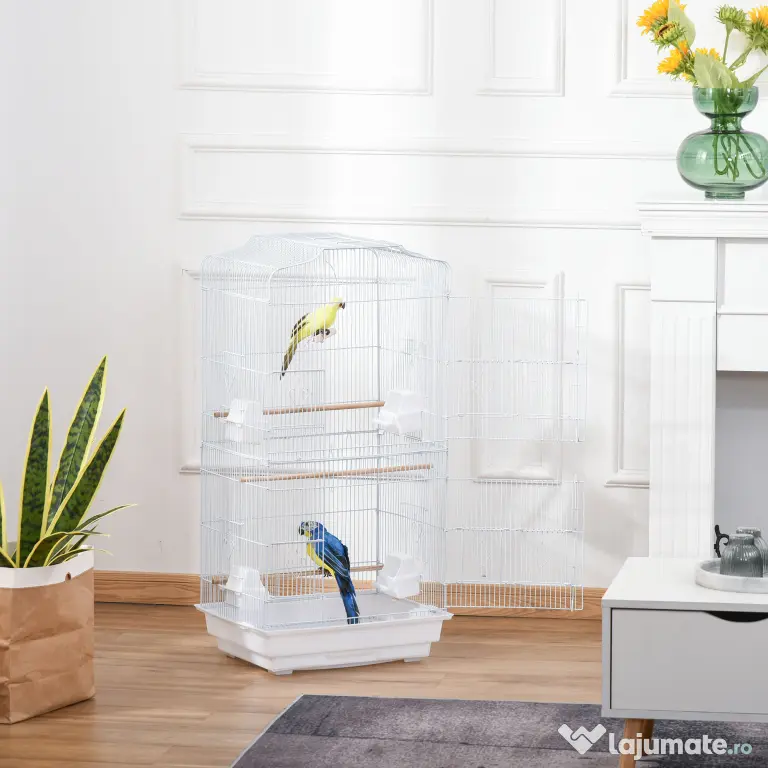 PawHut Cusca Albă pentru Păsări, Spațioasă, cu Accesorii Incluse, 46.5x35.5x92cm | Aosom Romania