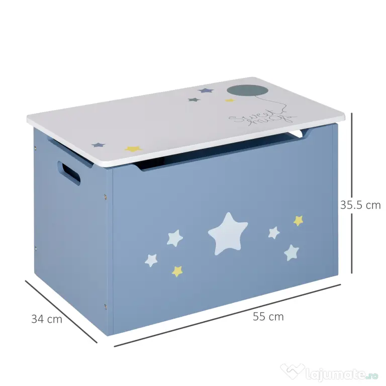 HOMCOM Cutie de Depozitarea pentru Jucarii din Lemn Albastru si Alb pentru Camera Copiilor | Aosom Romania