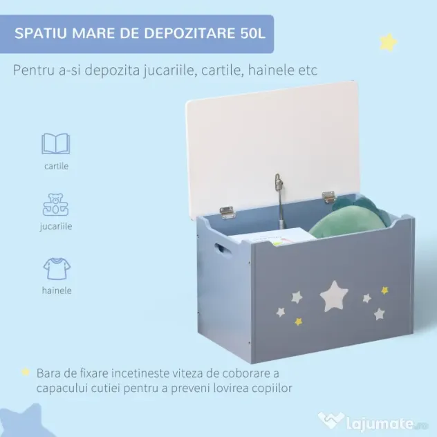 HOMCOM Cutie de Depozitarea pentru Jucarii din Lemn Albastru si Alb pentru Camera Copiilor | Aosom Romania