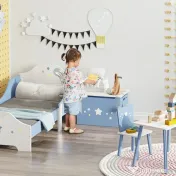 HOMCOM Cutie de Depozitarea pentru Jucarii din Lemn Albastru si Alb pentru Camera Copiilor | Aosom Romania 