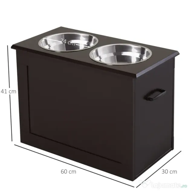 PawHut Set Boluri pentru Animăluțe, Hrănitor Dublu, Design Ergonomic, Alb și Gri | Aosom Romania