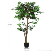Outsunny Plantă Artificială Arbore de Ceai cu 546 de Frunze Realistice și Ghiveci de Ciment 120 cm Verde | Aosom Romania