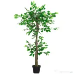 Planta Artificială Outsunny Arbore de Ceai cu 546 de Frunze Realistice și Ghiveci din Ciment 120 cm Verde