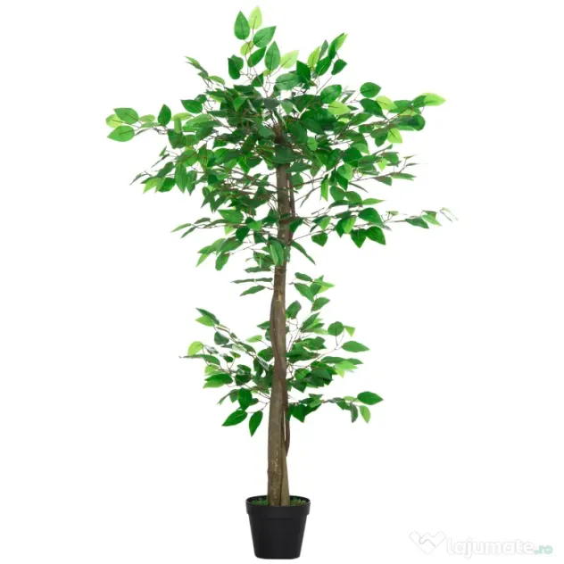 Planta Artificială Outsunny Arbore de Ceai cu 546 de Frunze Realistice și Ghiveci din Ciment 120 cm Verde