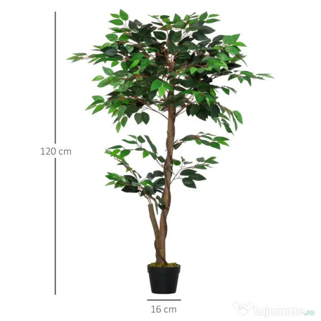 Planta Artificială Outsunny Arbore de Ceai cu 546 de Frunze Realistice și Ghiveci din Ciment 120 cm Verde