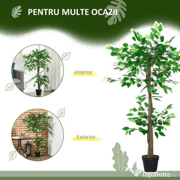 Planta Artificială Outsunny Arbore de Ceai cu 546 de Frunze Realistice și Ghiveci din Ciment 120 cm Verde