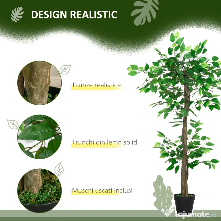Planta Artificială Outsunny Arbore de Ceai cu 546 de Frunze Realistice și Ghiveci din Ciment 120 cm Verde