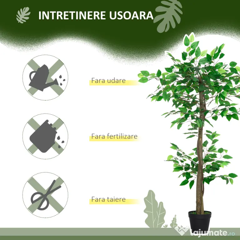 Planta Artificială Outsunny Arbore de Ceai cu 546 de Frunze Realistice și Ghiveci din Ciment 120 cm Verde